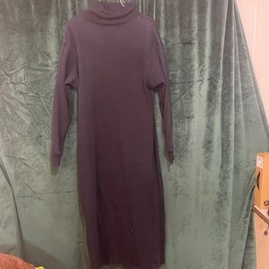 Navy Blue Turtle Neck Long Sleeve Maxi Dress